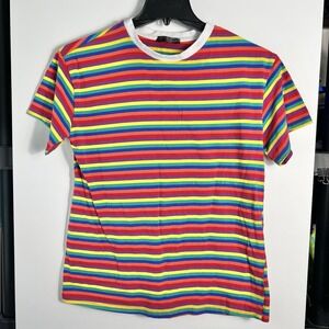 Dazy Womens Size M‎ Rainbow Stripe T Shirt 100% Cotton Pride 90s Vibe VGC